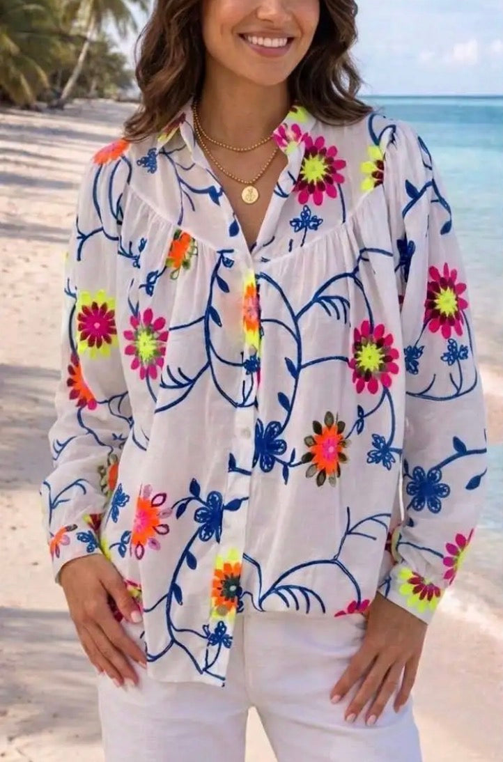 Pixie Neon Floral Print Blouse
