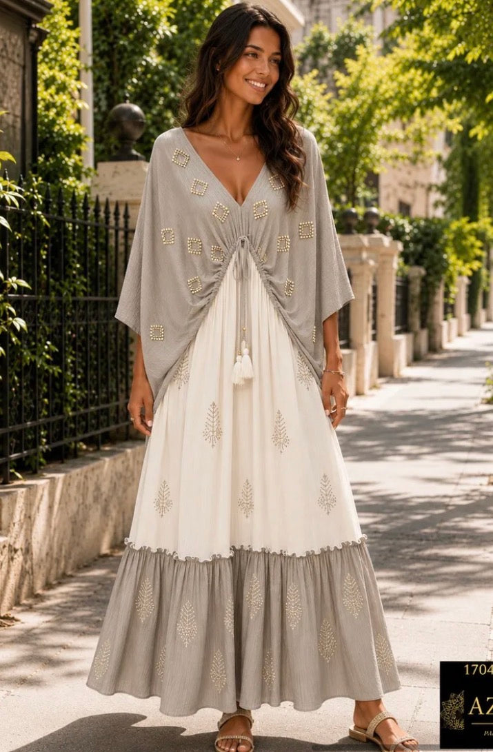 Kiera Khaki Boho Dress – Raspberry Red