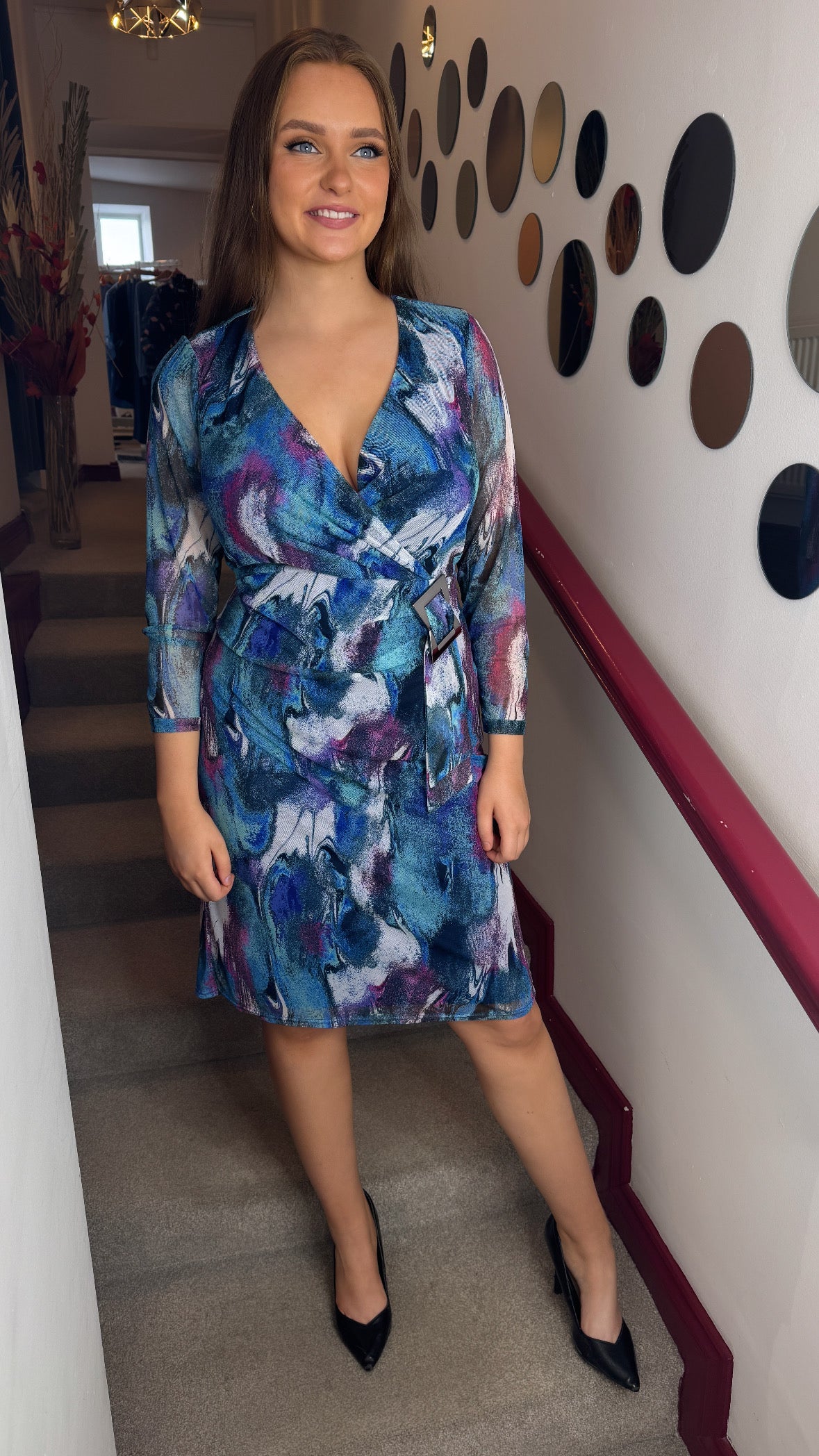 Lilly Aqua Abstract Midi Dress