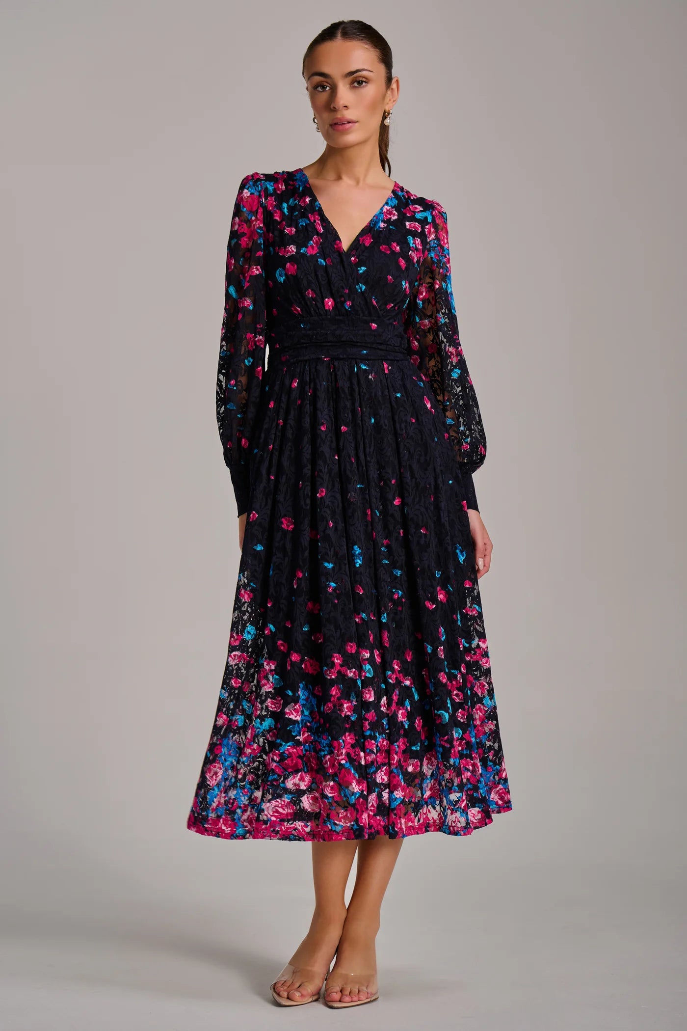 Nadia Floral Print Midi Lace Dress