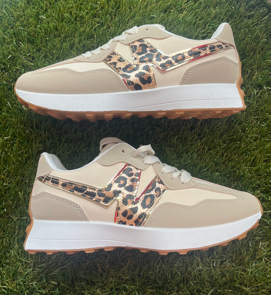 Gigi Beige and Leopard Trainers