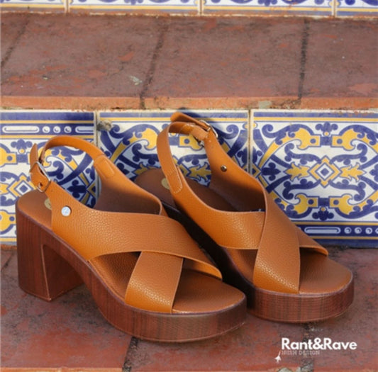 Rant and Rave Tan Sandal Block Heel