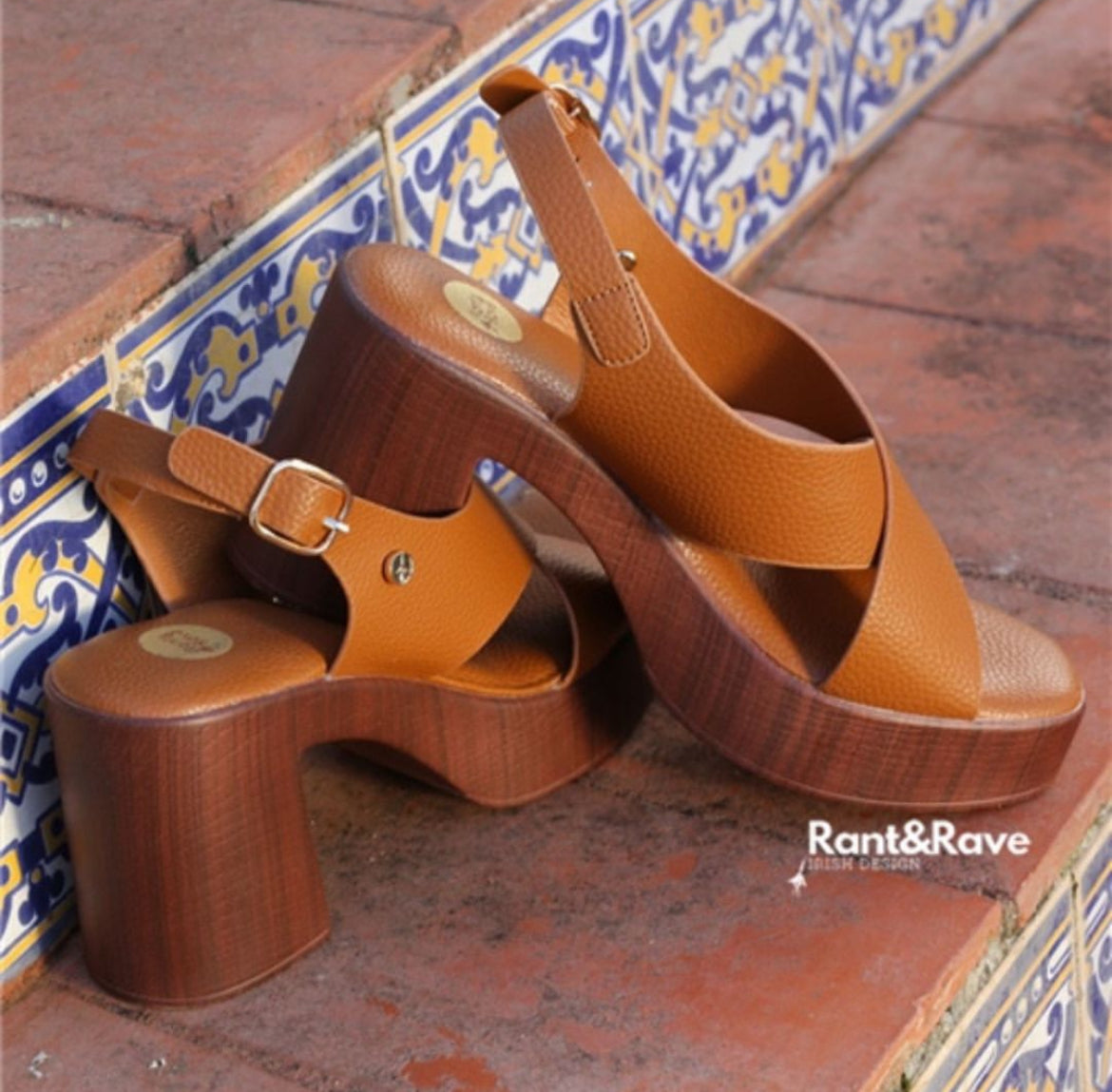 Rant and Rave Tan Sandal Block Heel