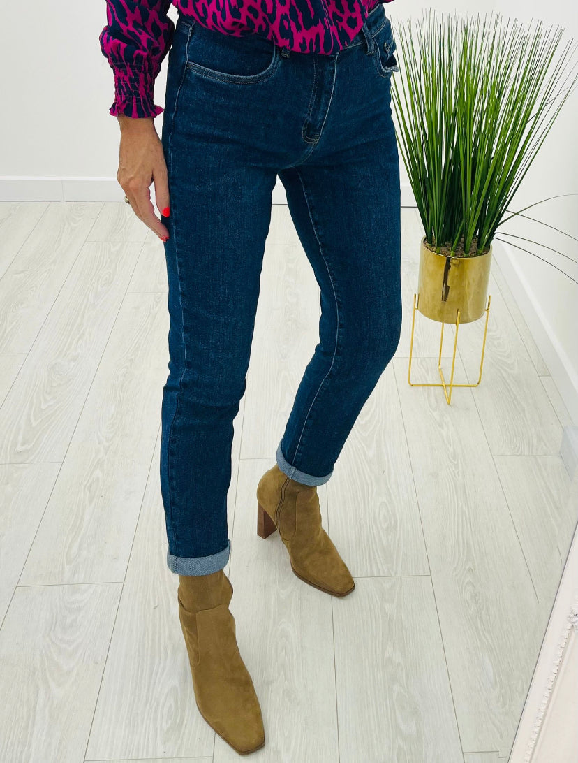 Toxik Dark Denim High Waisted Boyfriend Jeans