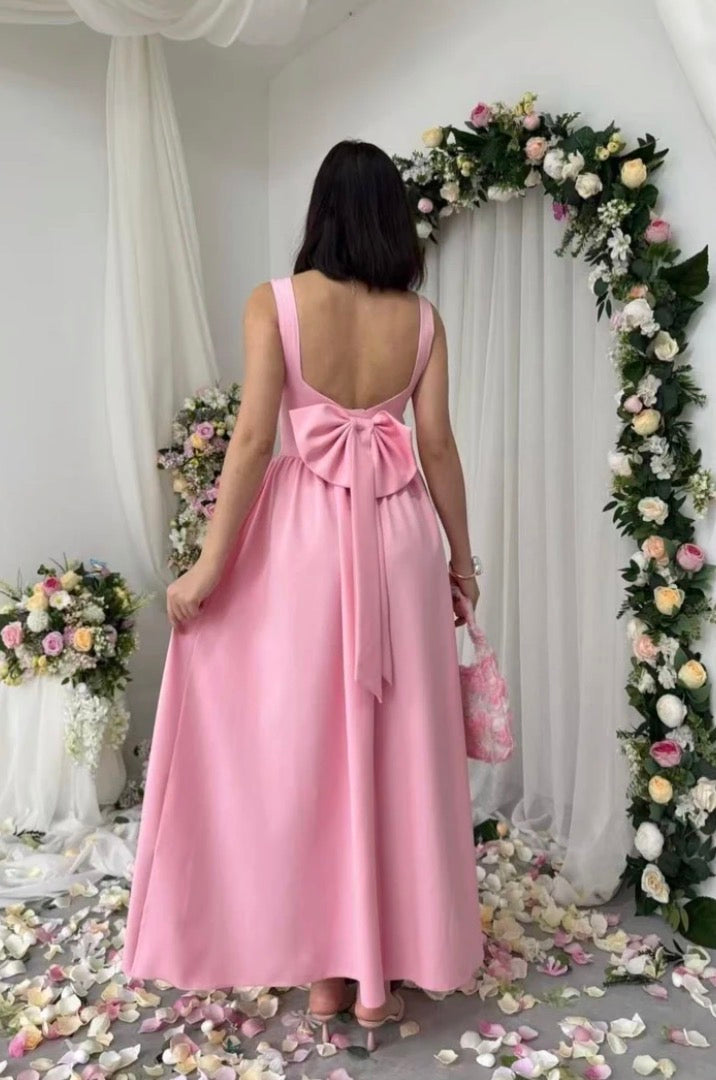 Mia Blush Pink Bow Back Dress