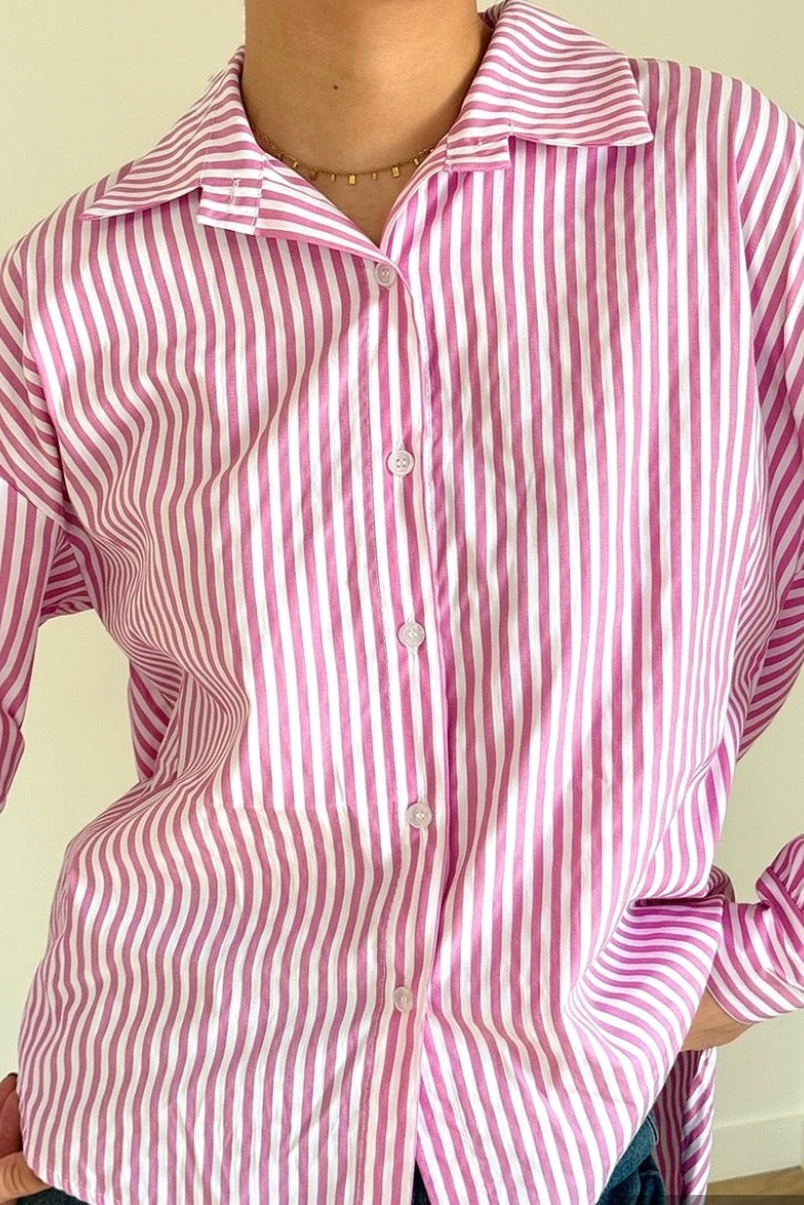 Emmy Pink Bow Back Stripe Shirt