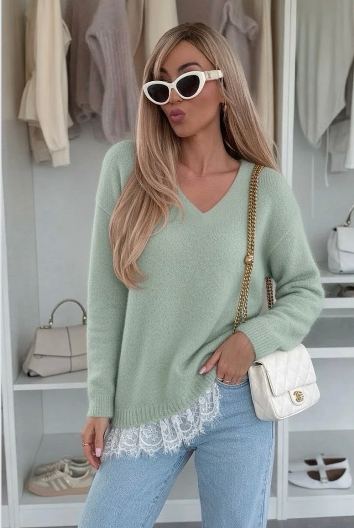 Ariel Aqua V Neck Sweater