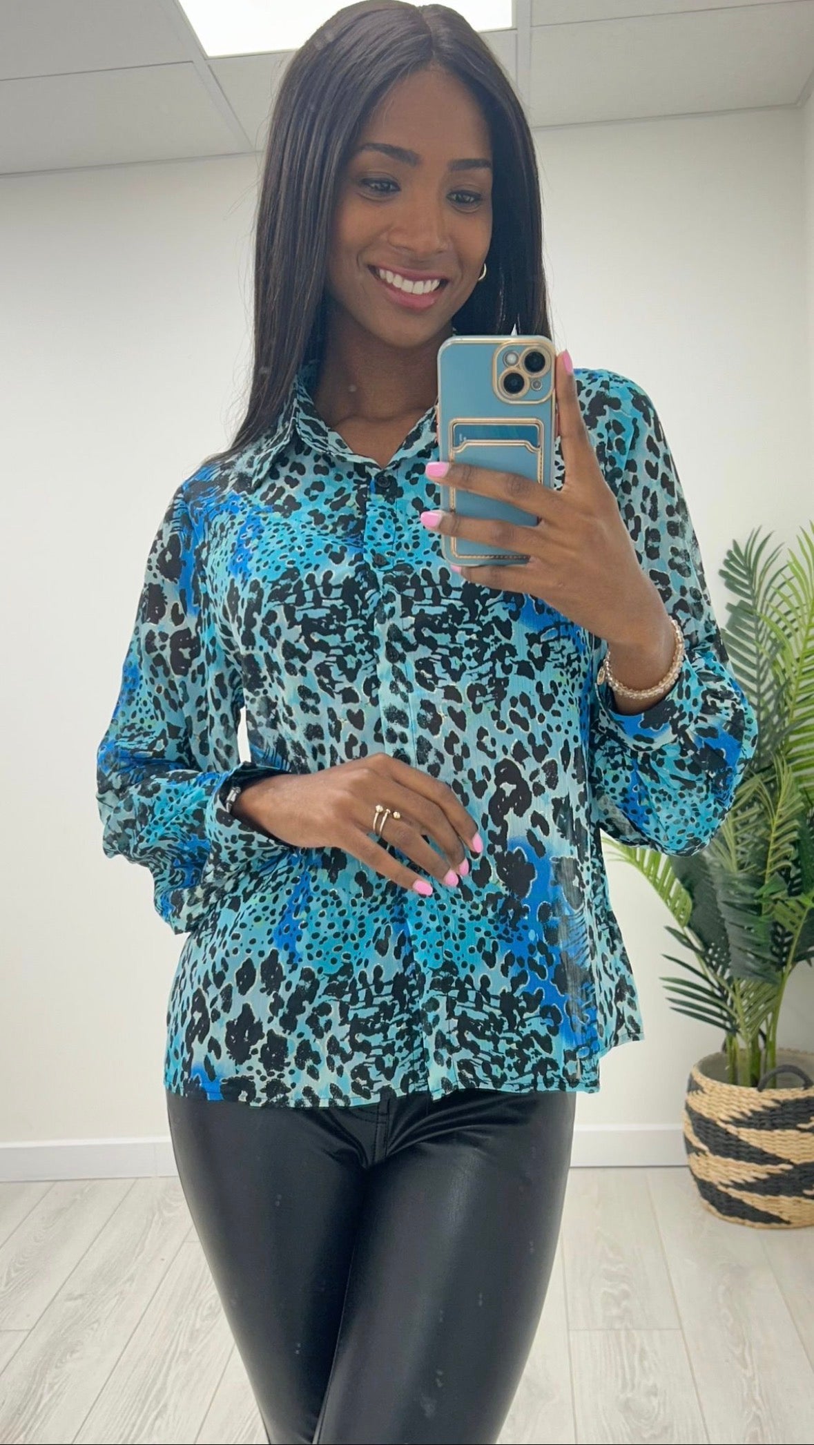 Sally Blue Animal Print Blouse