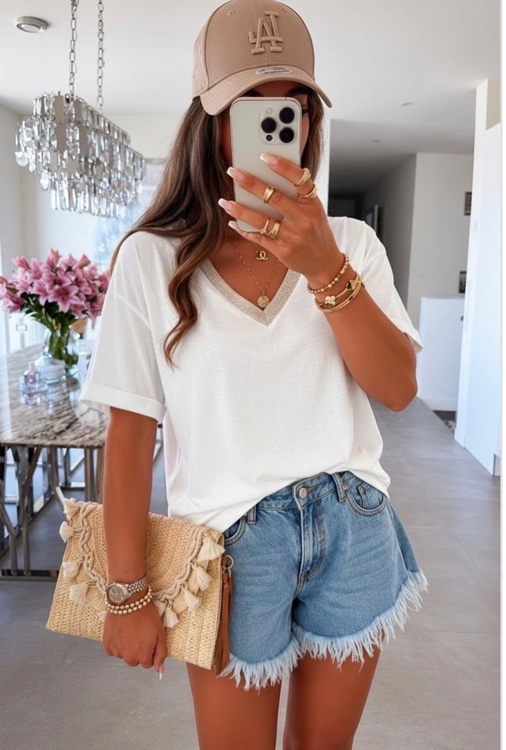 Samara V Neck White Blouse