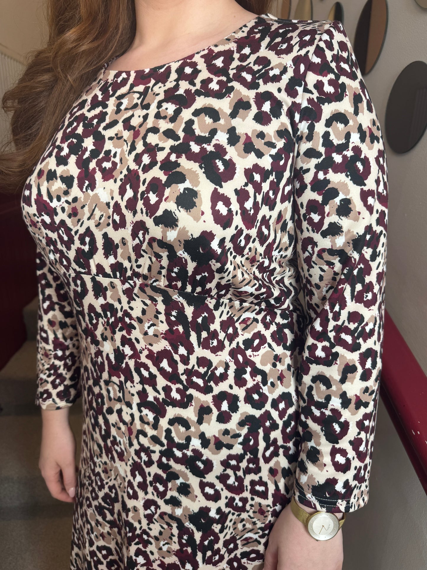 Tia Beige Leopard Print Midi Dress