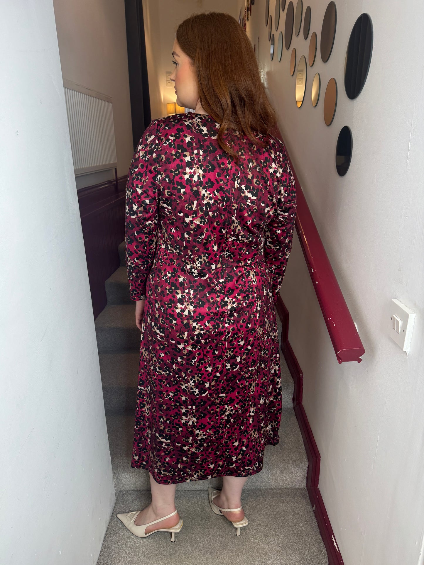 Tia Red Leopard Print Midi Dress