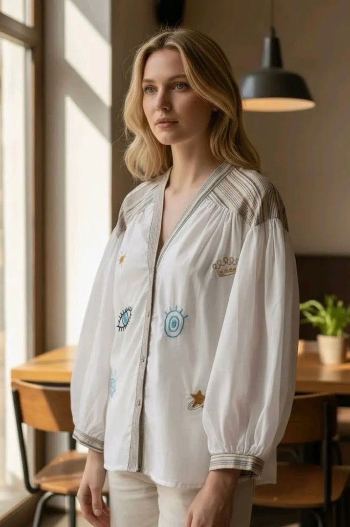 Harriett White Funky Blouse