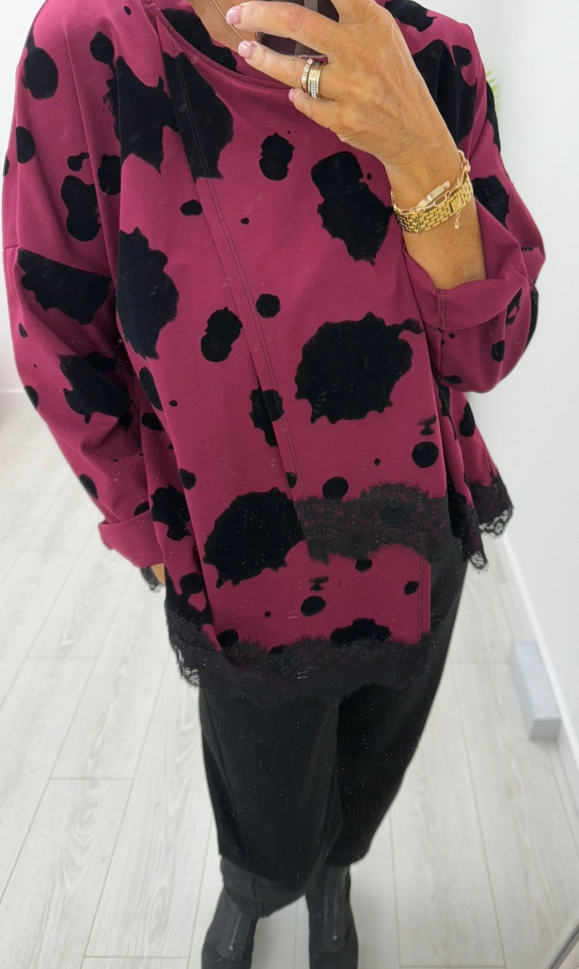 Sydney Burgundy Lace Trim Sweater