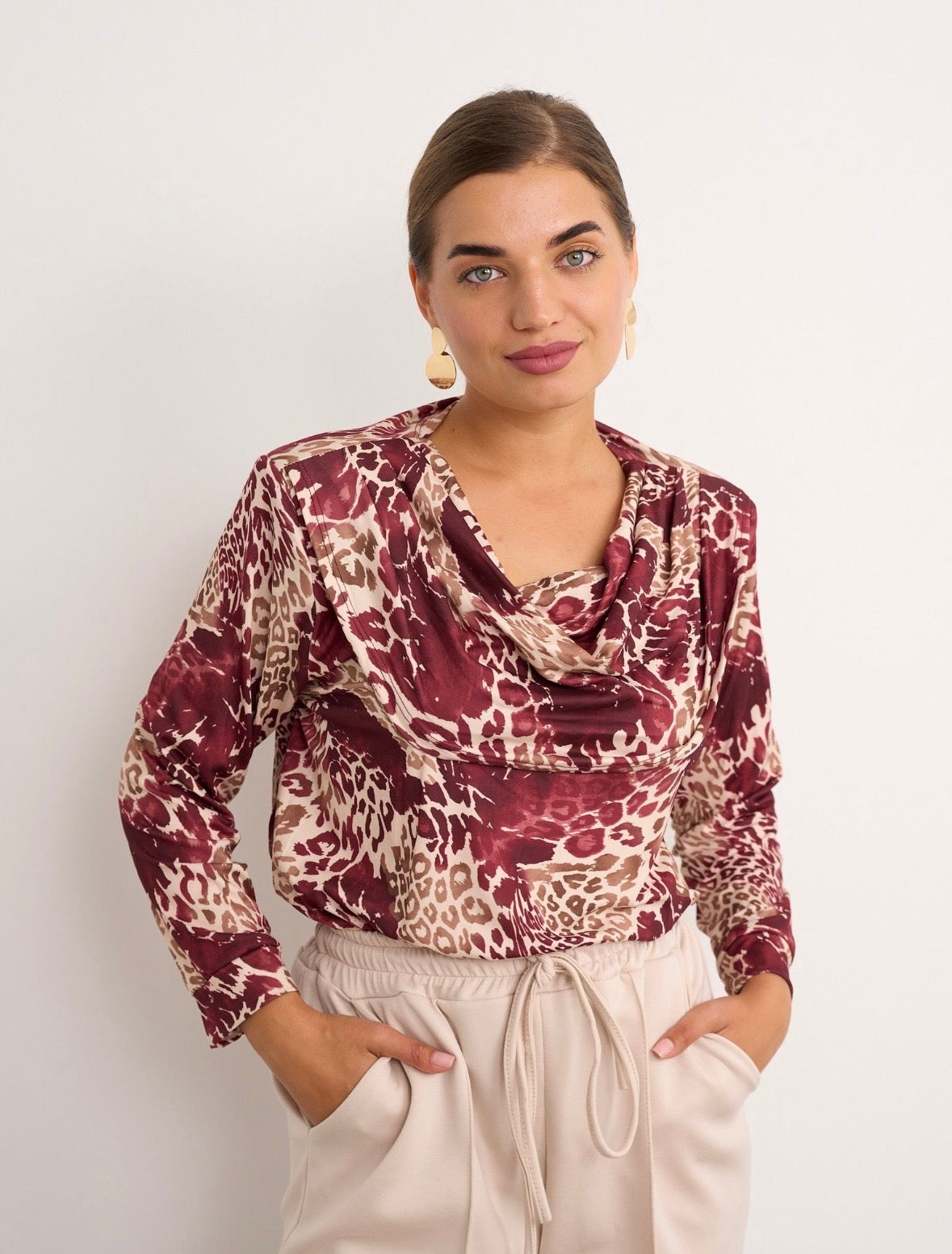 Courtney Wine Cowl Neck Top