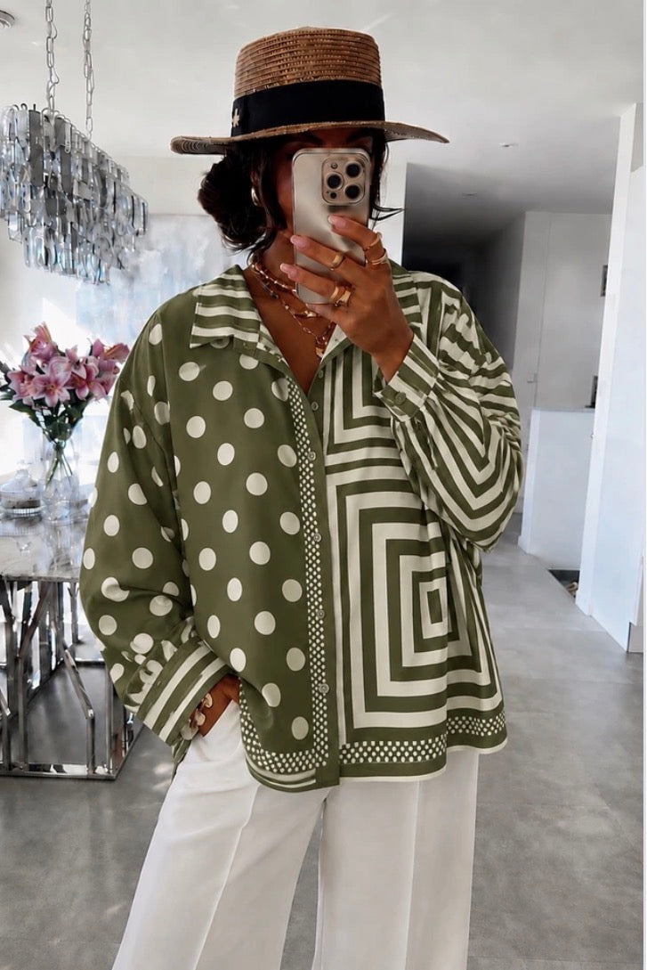 Yasmin Green Polka Dot Print Blouse