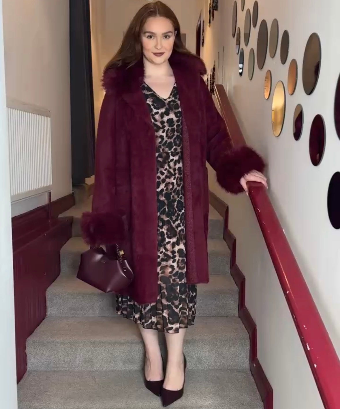 Georgie Burgundy Fur Luxury Coat