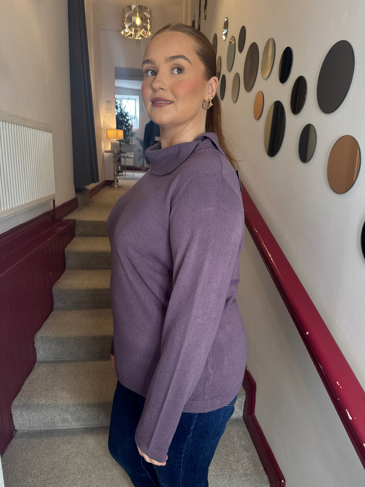 Navana Lilac Roll Neck Blouse
