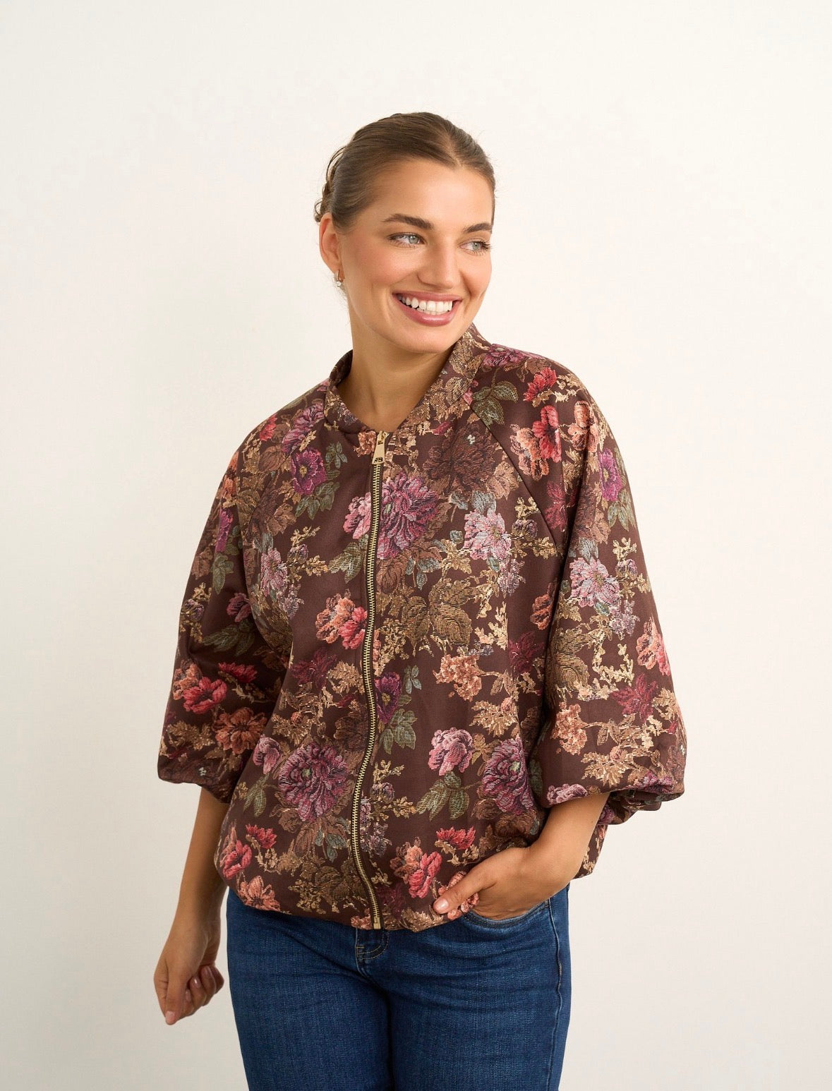 Alia Brown Floral Bomber Jacket