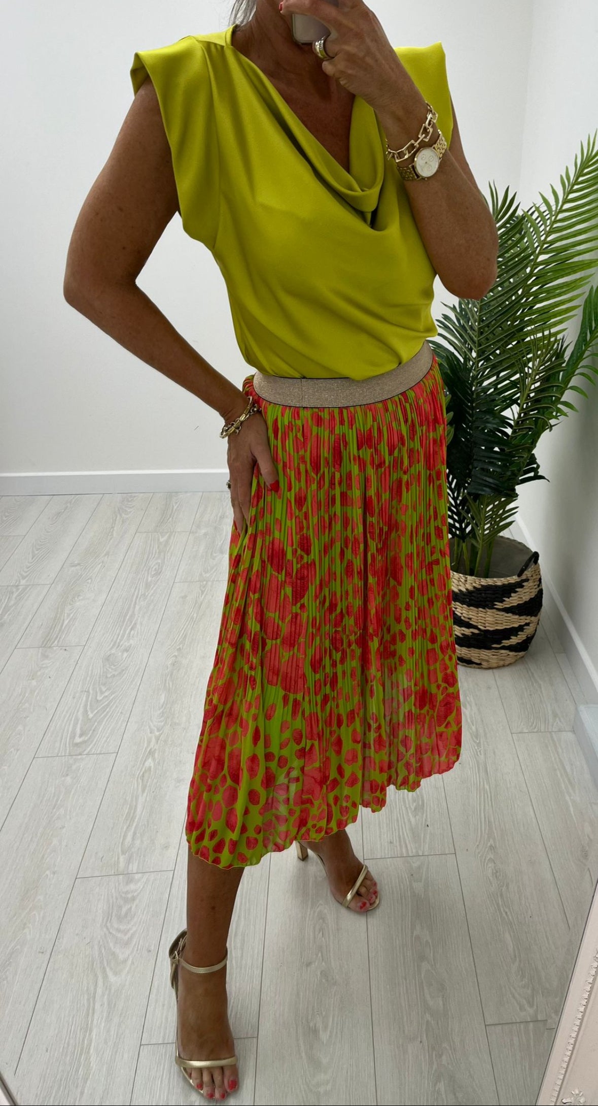 Patrice Lime Pleated Skirt