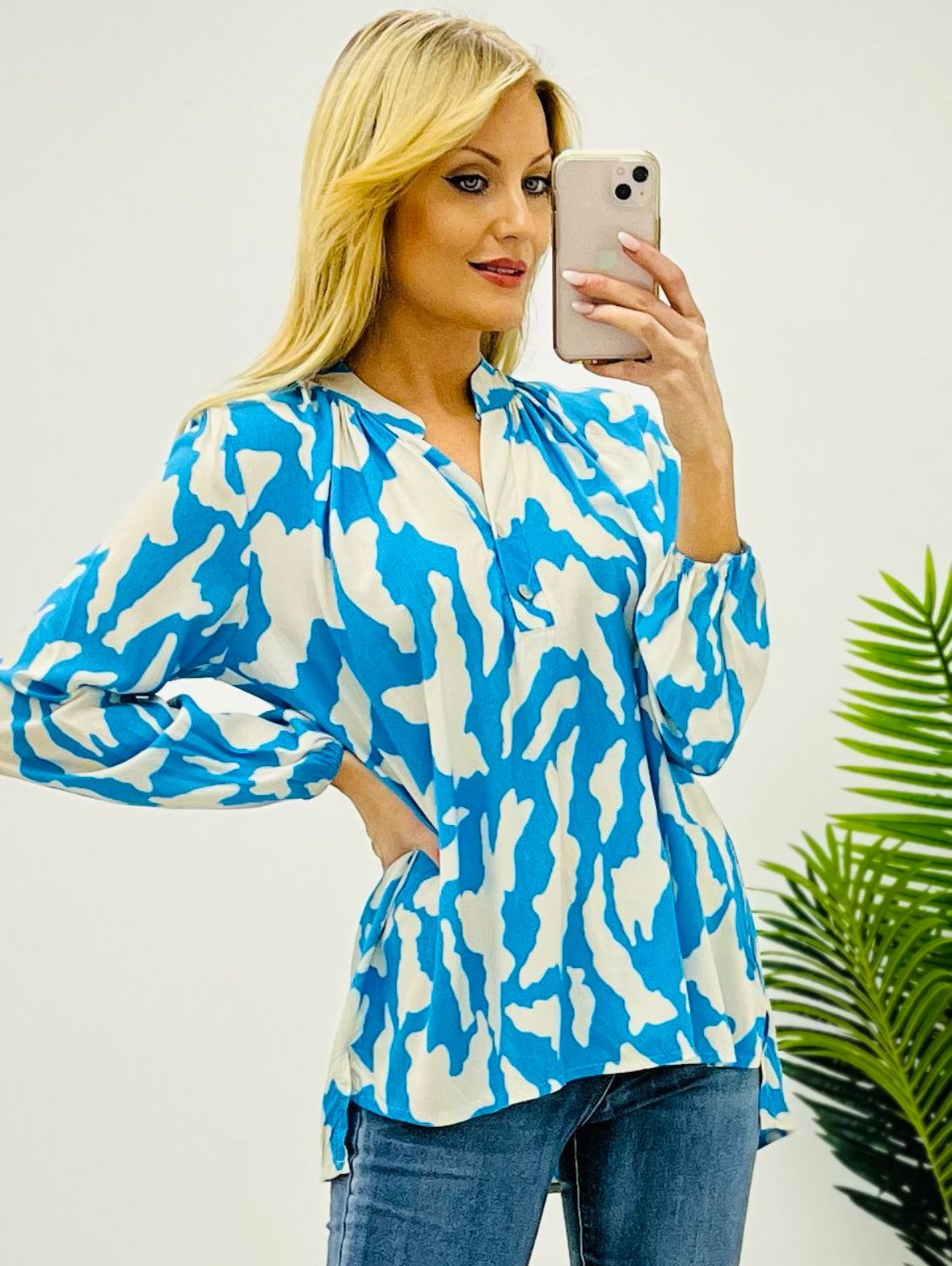 Alba Camo Print Blue Blouse