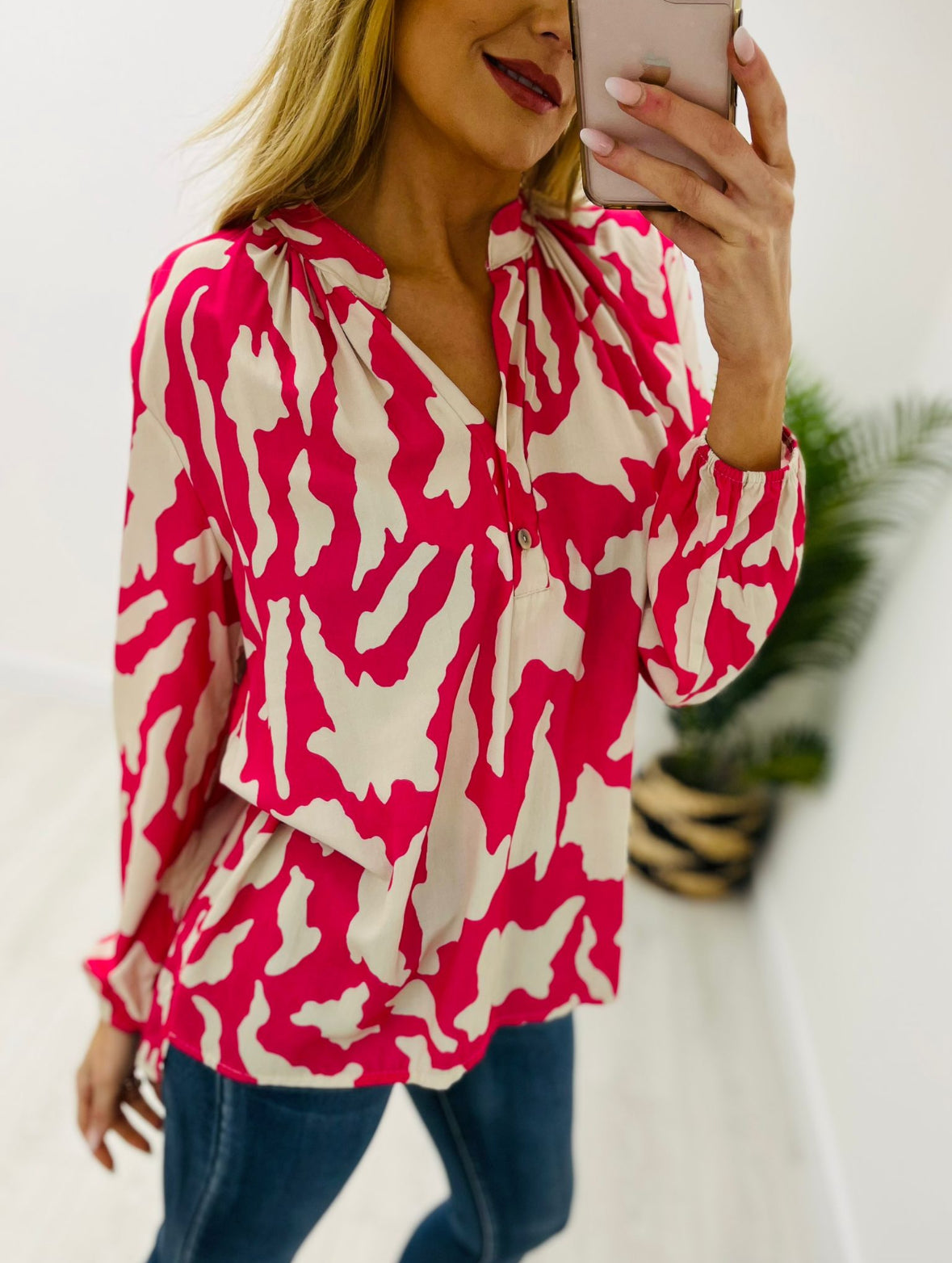 Alba Camo Print Pink Blouse