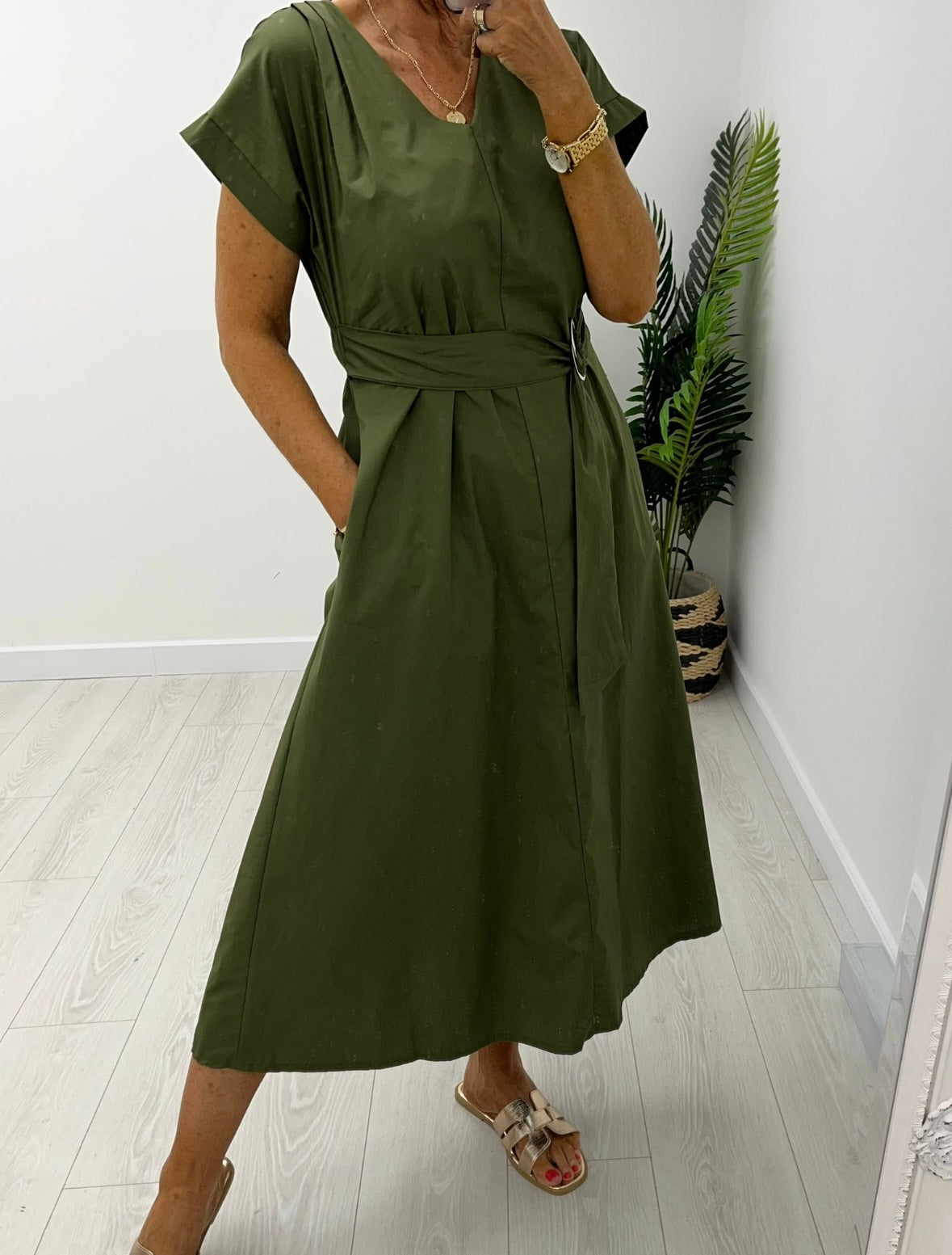Everly Khaki Cotton Dress