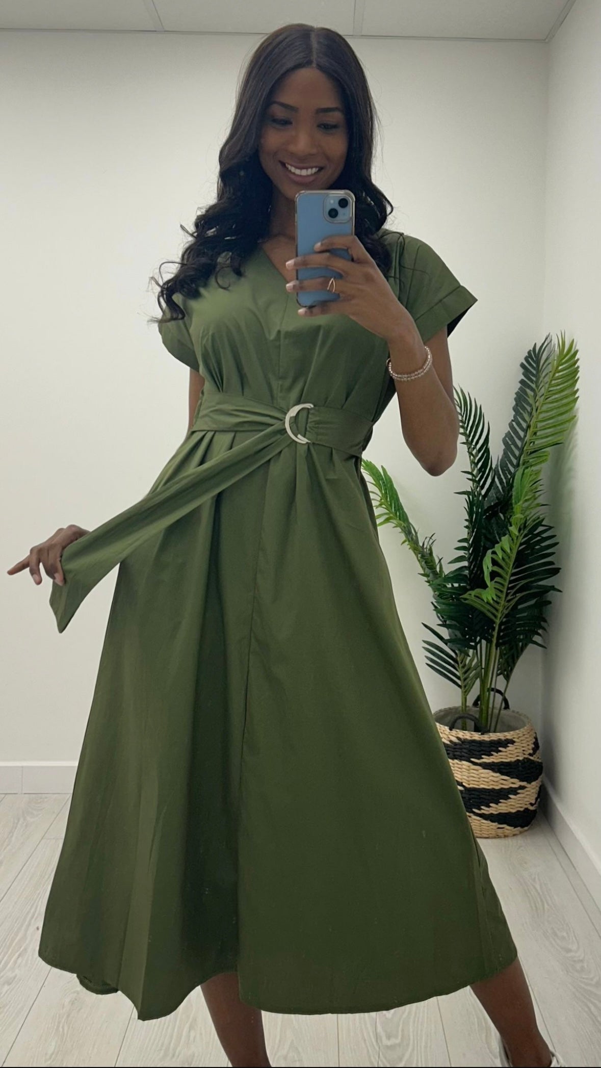 Everly Khaki Cotton Dress