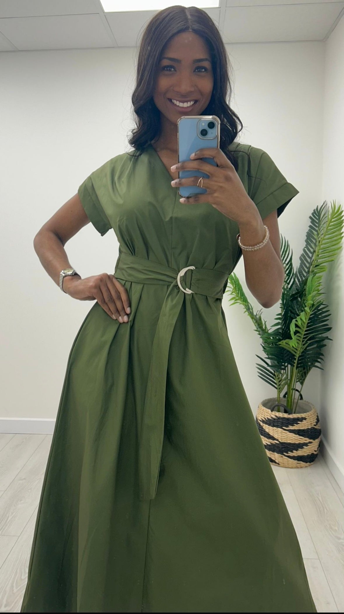 Everly Khaki Cotton Dress