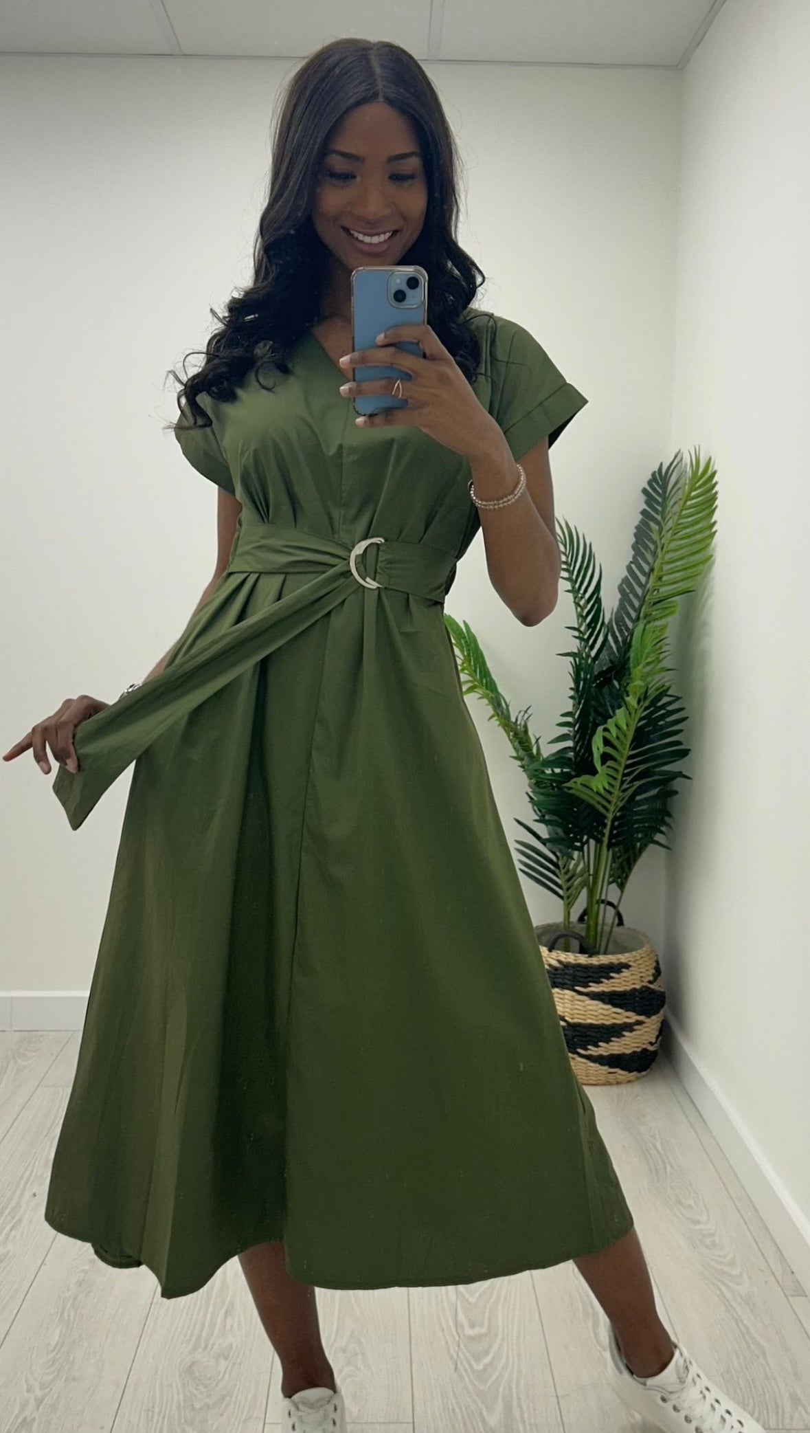 Everly Khaki Cotton Dress