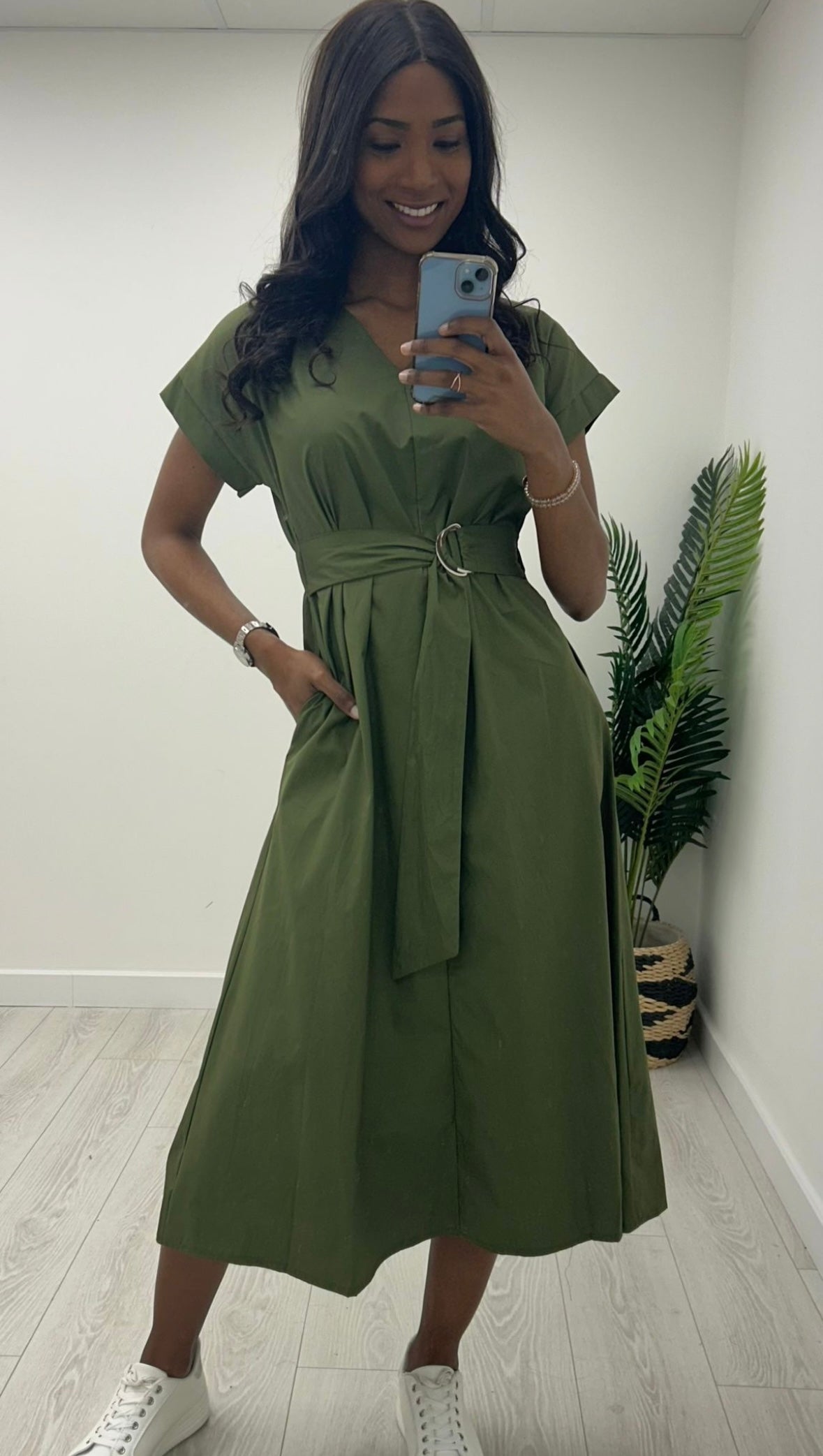 Everly Khaki Cotton Dress