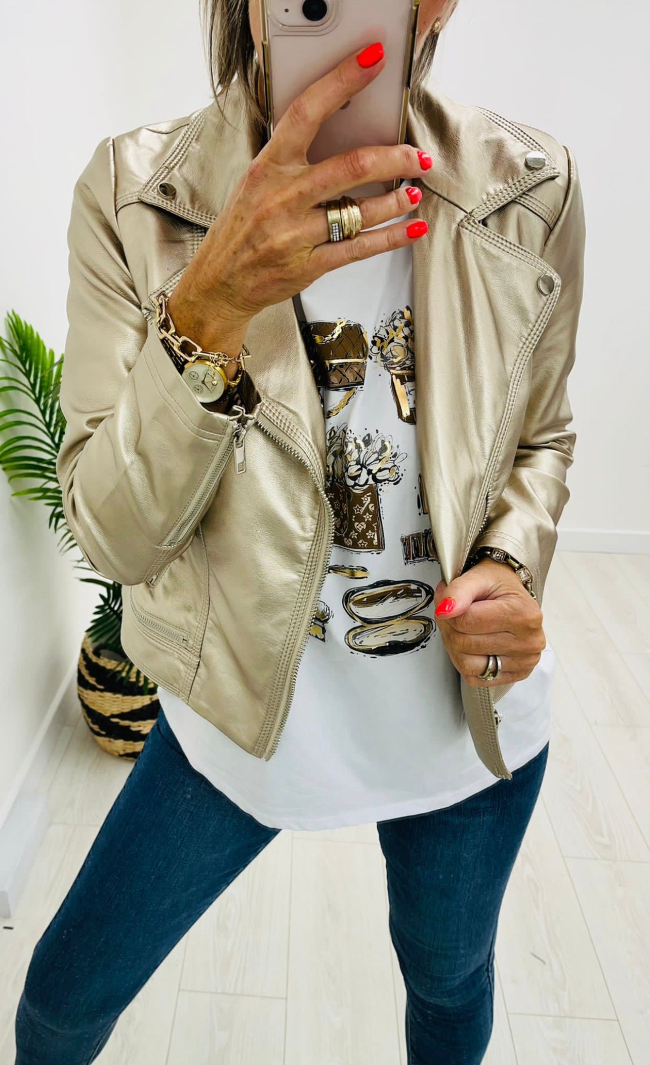 Georgia Gold Faux Leather Biker Jacket