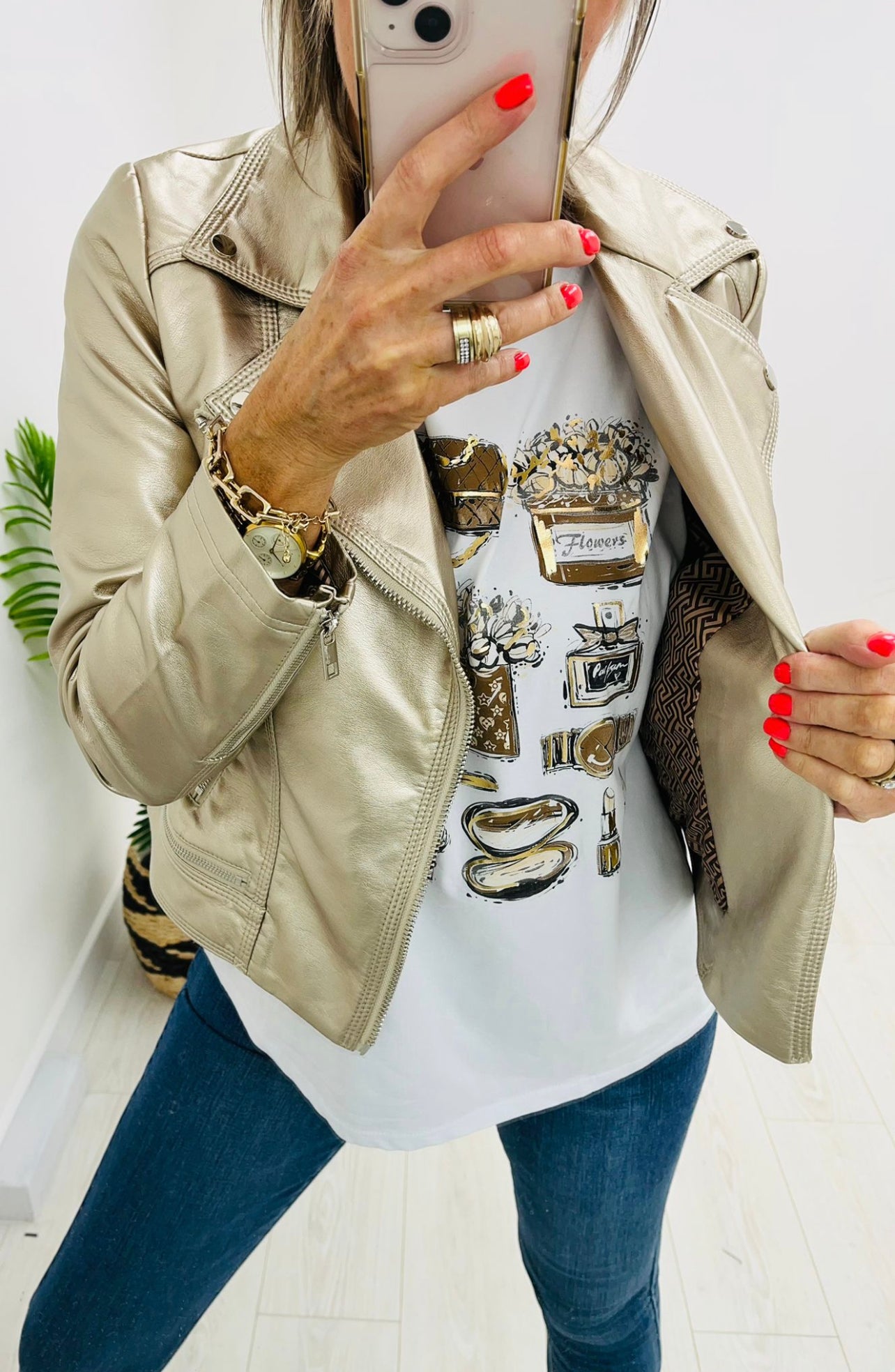 Georgia Gold Faux Leather Biker Jacket