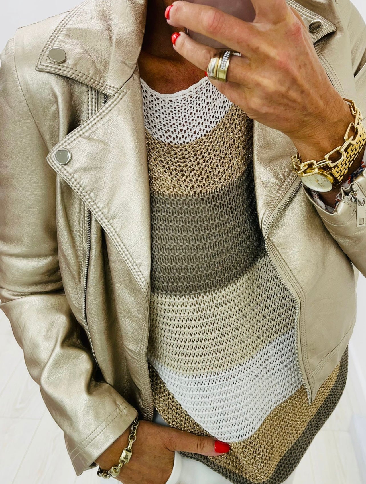 Georgia Gold Faux Leather Biker Jacket