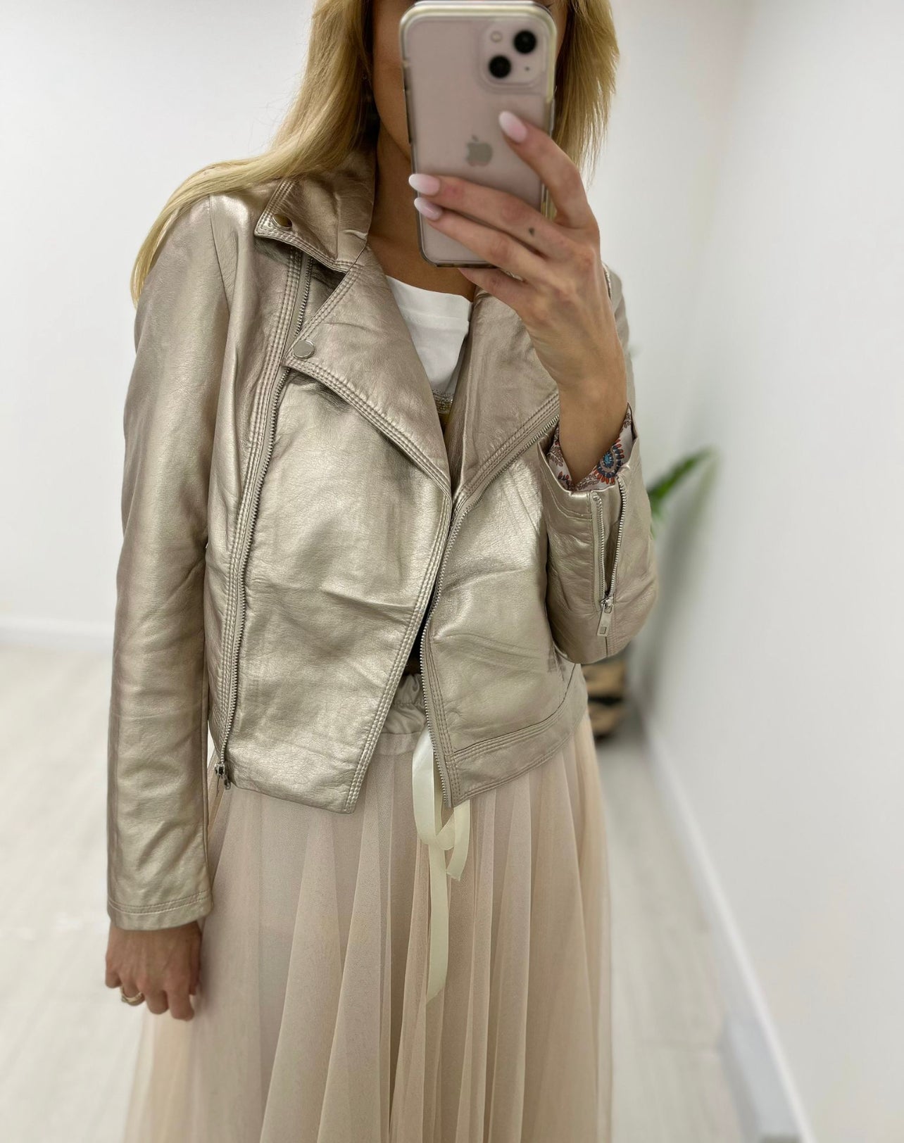 Georgia Gold Faux Leather Biker Jacket