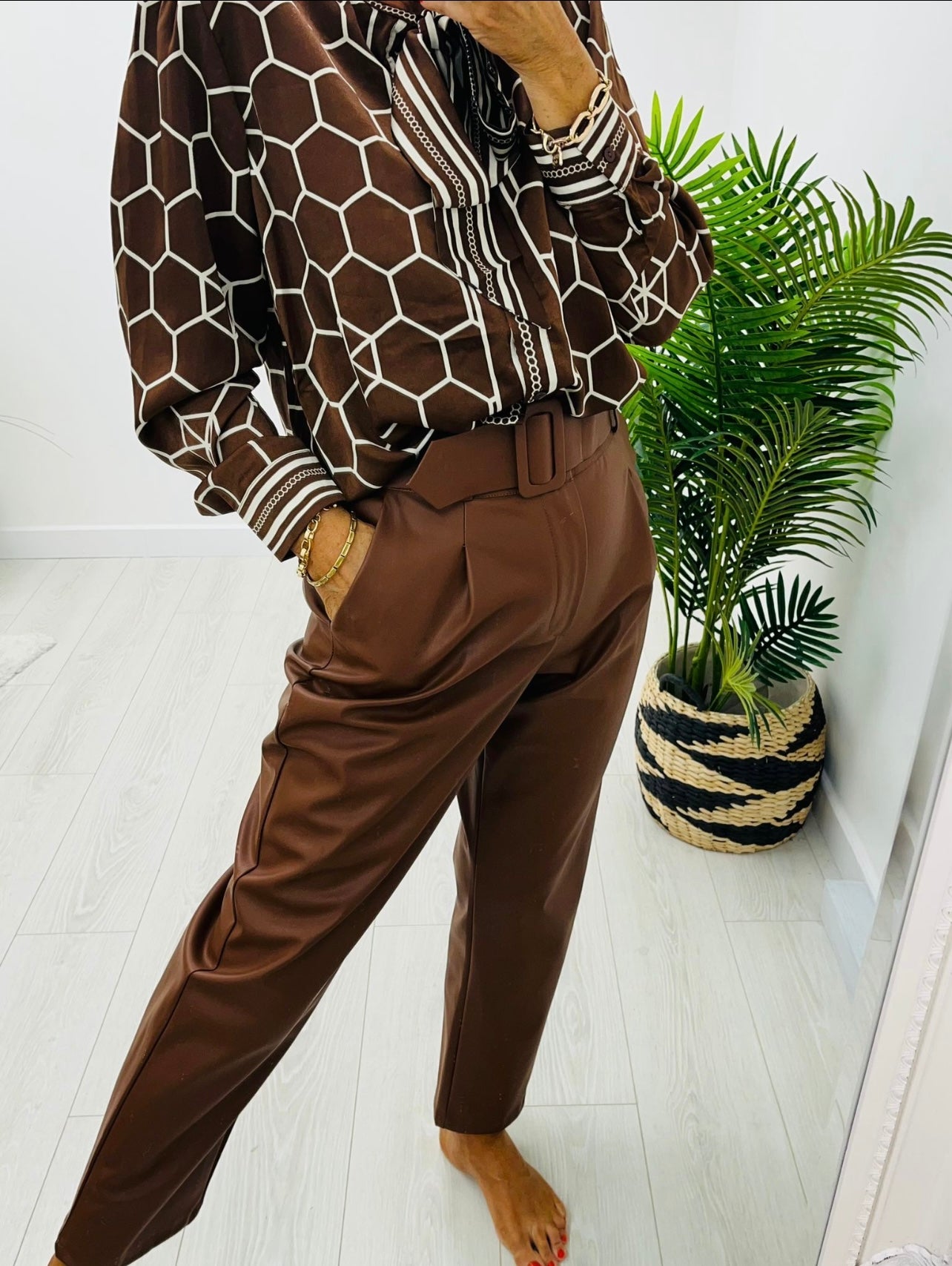 Cassie Chain Print Tie Neck Blouse