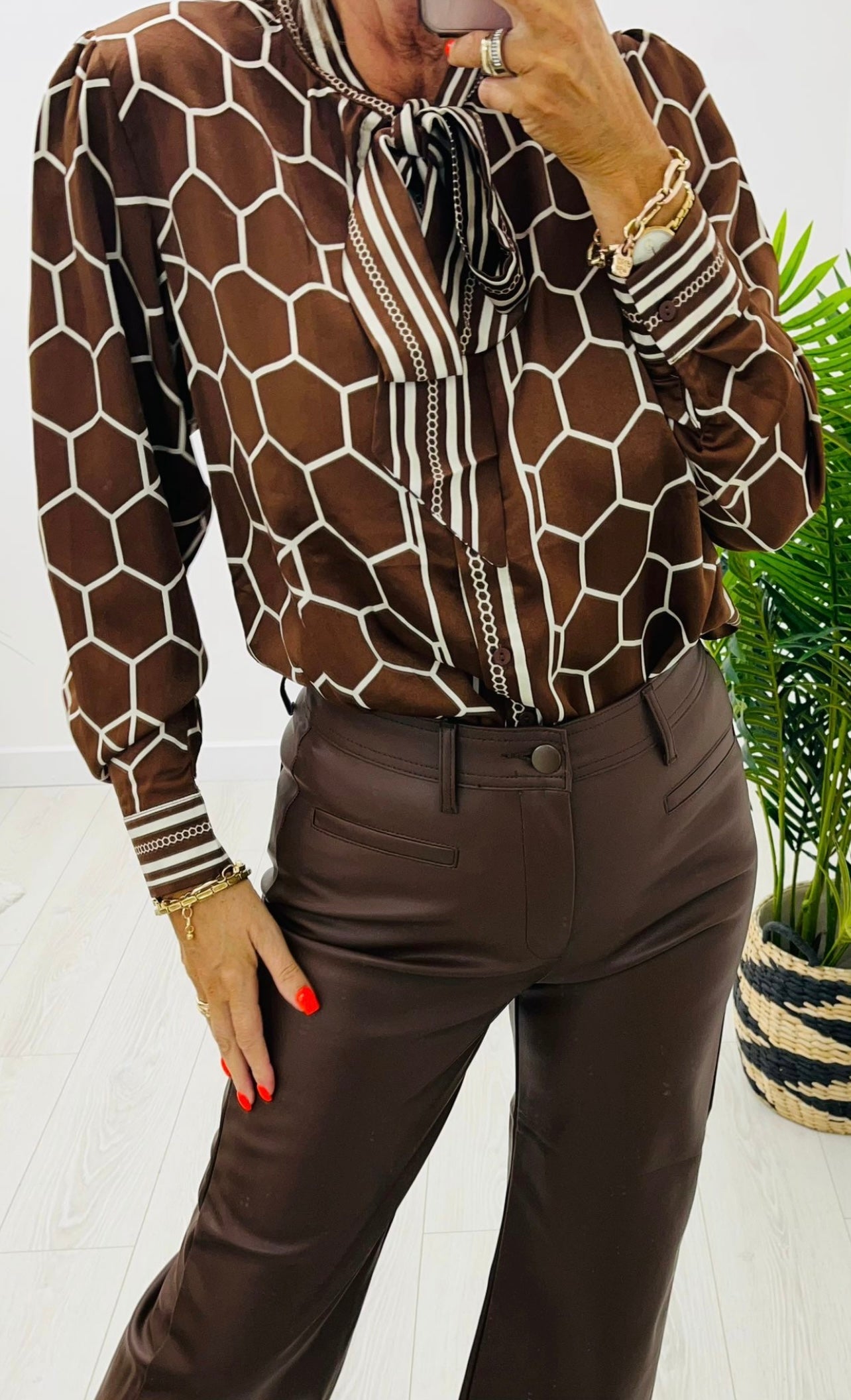 Cassie Chain Print Tie Neck Blouse