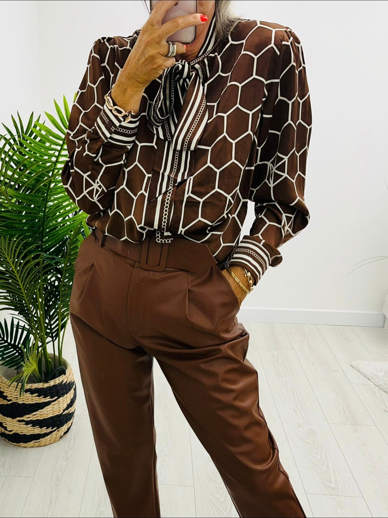 Chrissy Chocolate Faux Leather Trousers