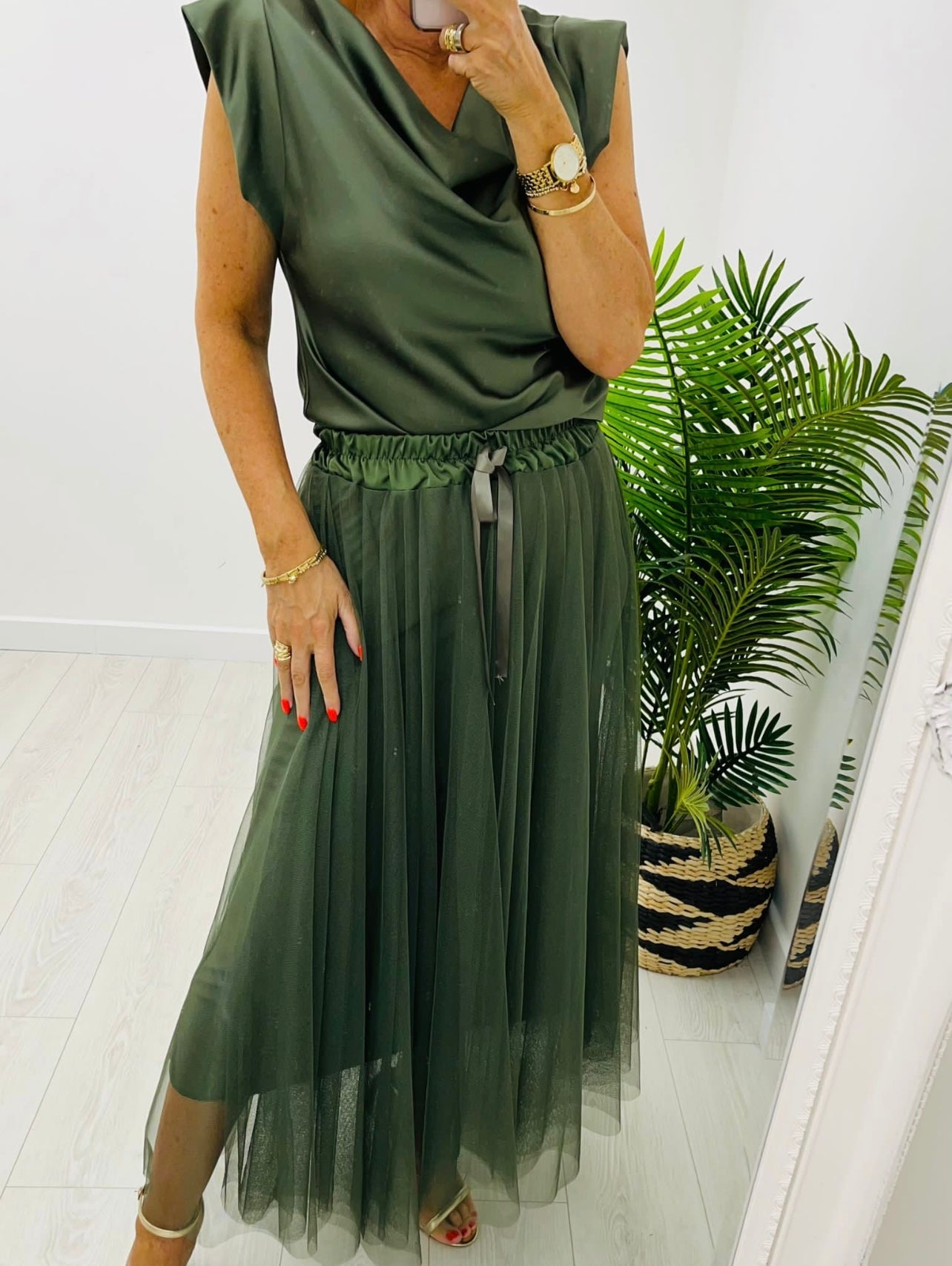Lourdes Khaki Cowl Neck Cami