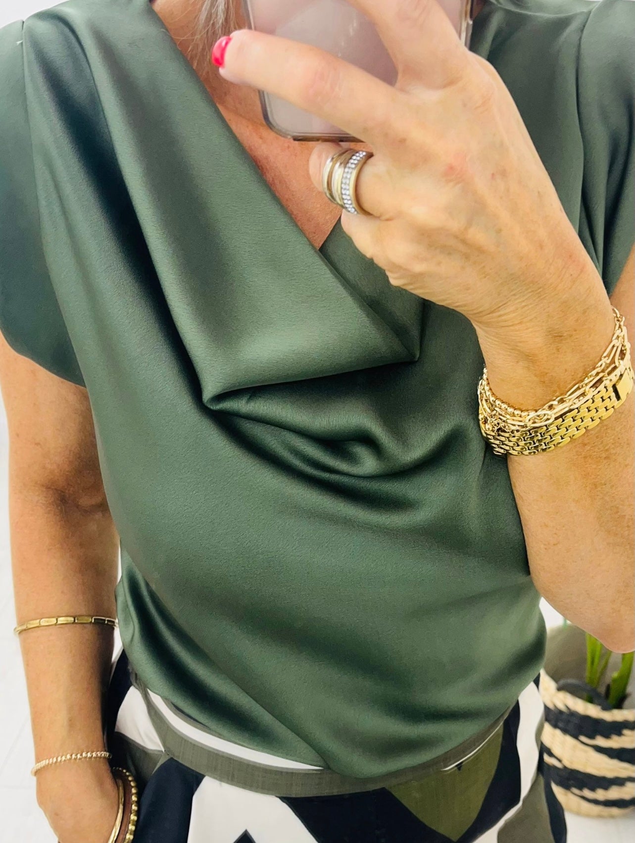 Lourdes Khaki Cowl Neck Cami