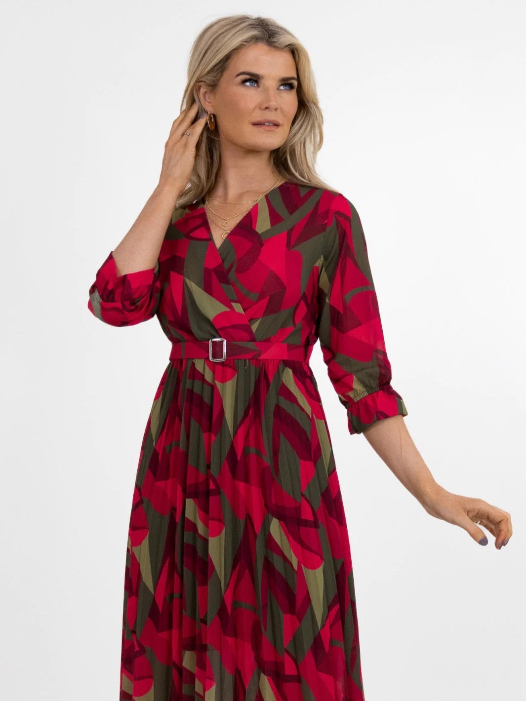 Positano Magenta/Khaki Print Midi Dress