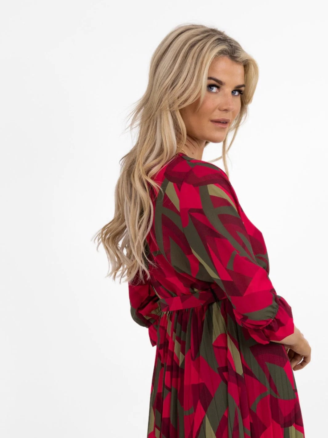 Positano Magenta/Khaki Print Midi Dress