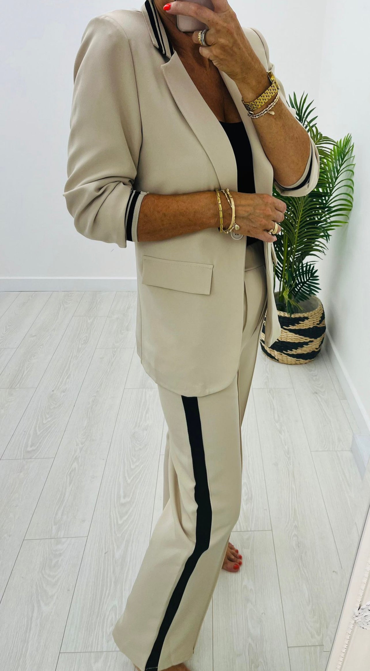 Louisa Beige 2 Piece Trouser Suit