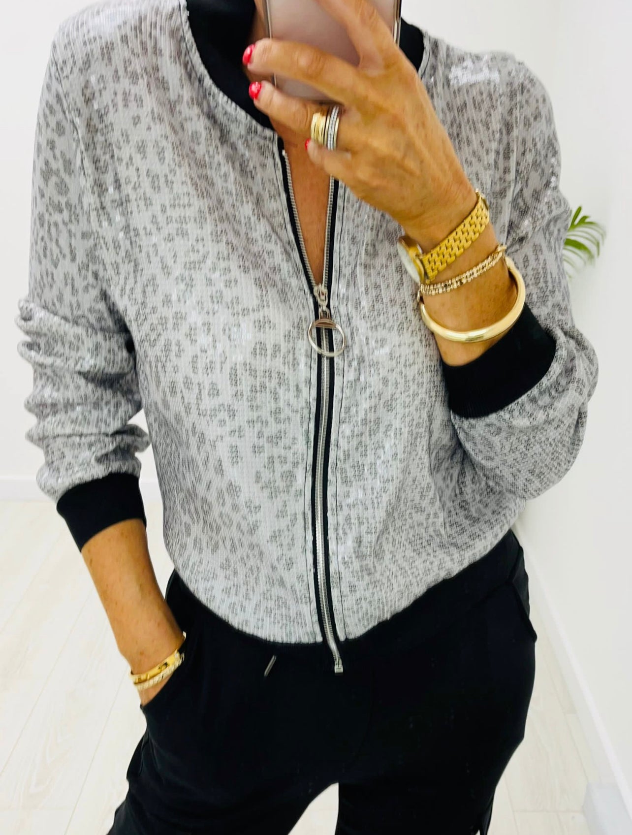 Gloria Silver Sequin Bomber