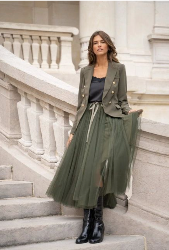 Keira Khaki Tulle Skirt
