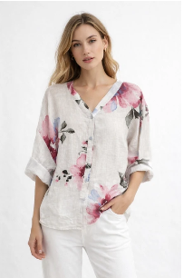 Senaga White Floral Linen Blouse