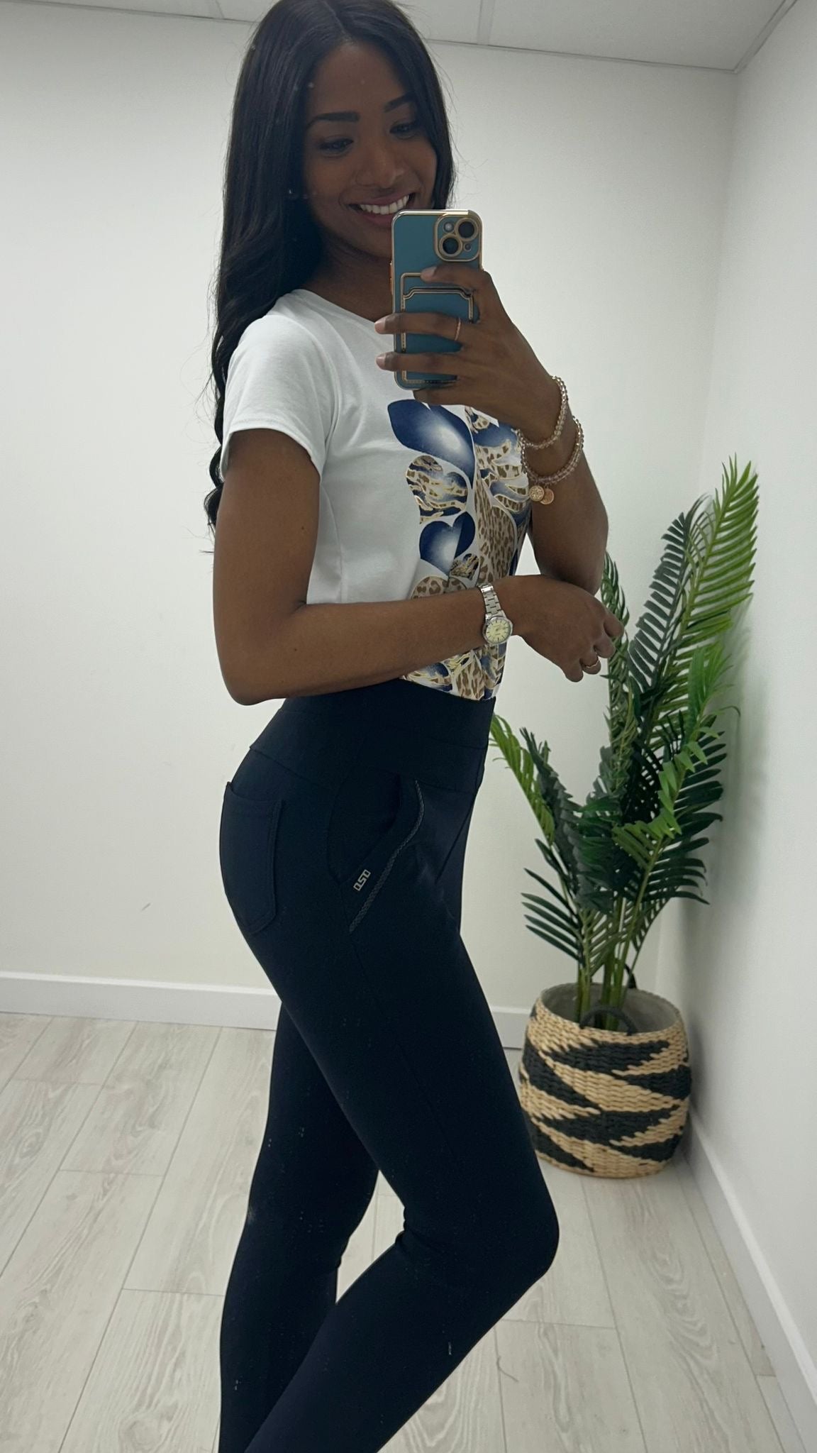 Holly Navy Stretch Cotton Leggings