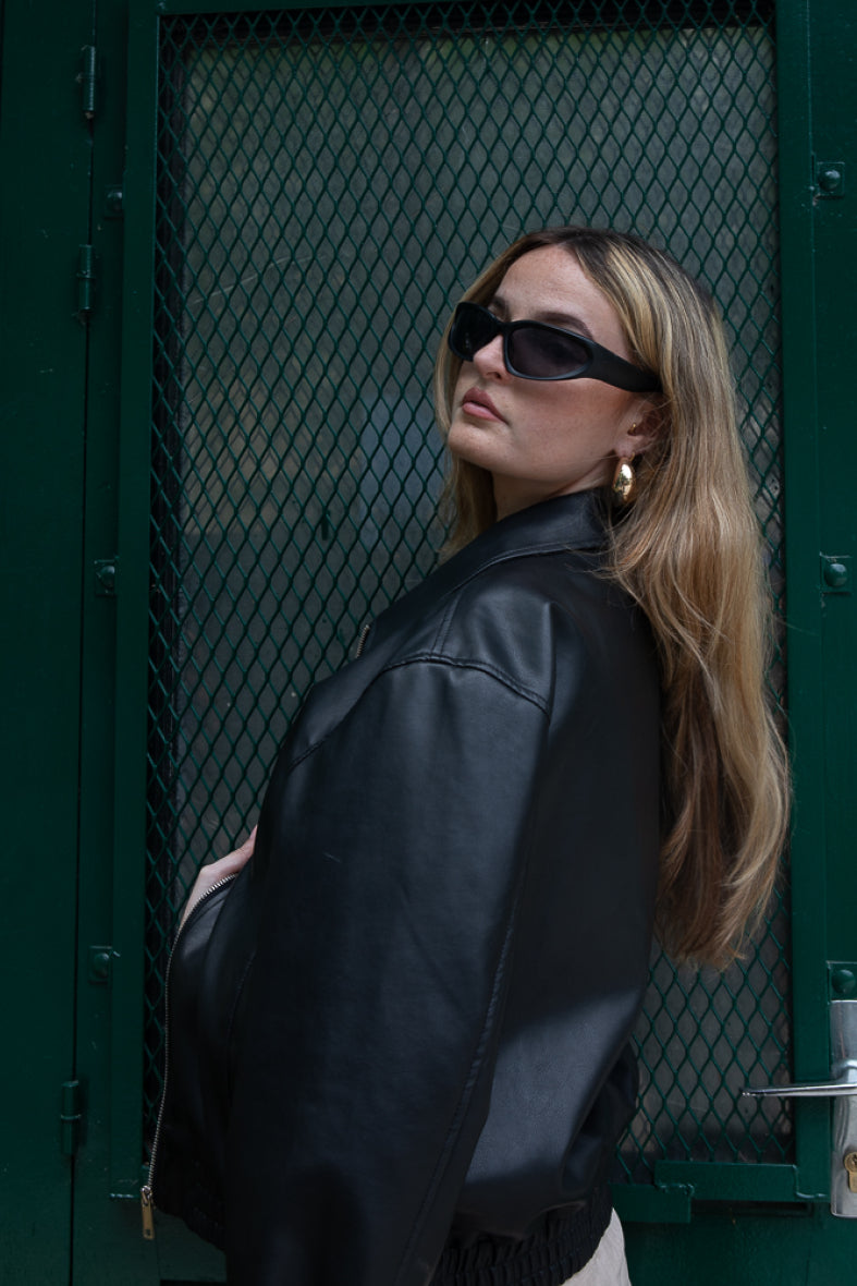 Bree Black Leather Bomber Jacket
