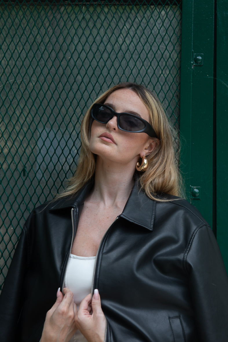 Bree Black Leather Bomber Jacket