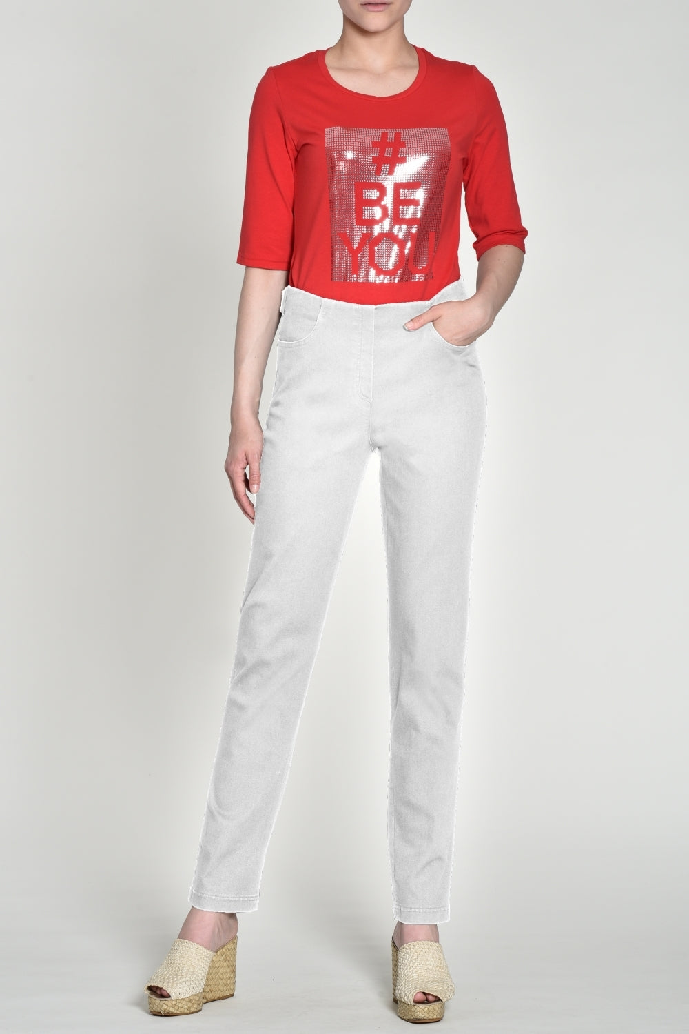 Robell Bella Full Length White Denim Jeans