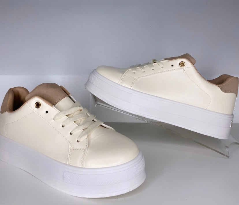 Mia Beige & Gold Detail Trainers